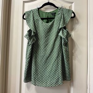 Ann Taylor Green and White Patterned Blouse